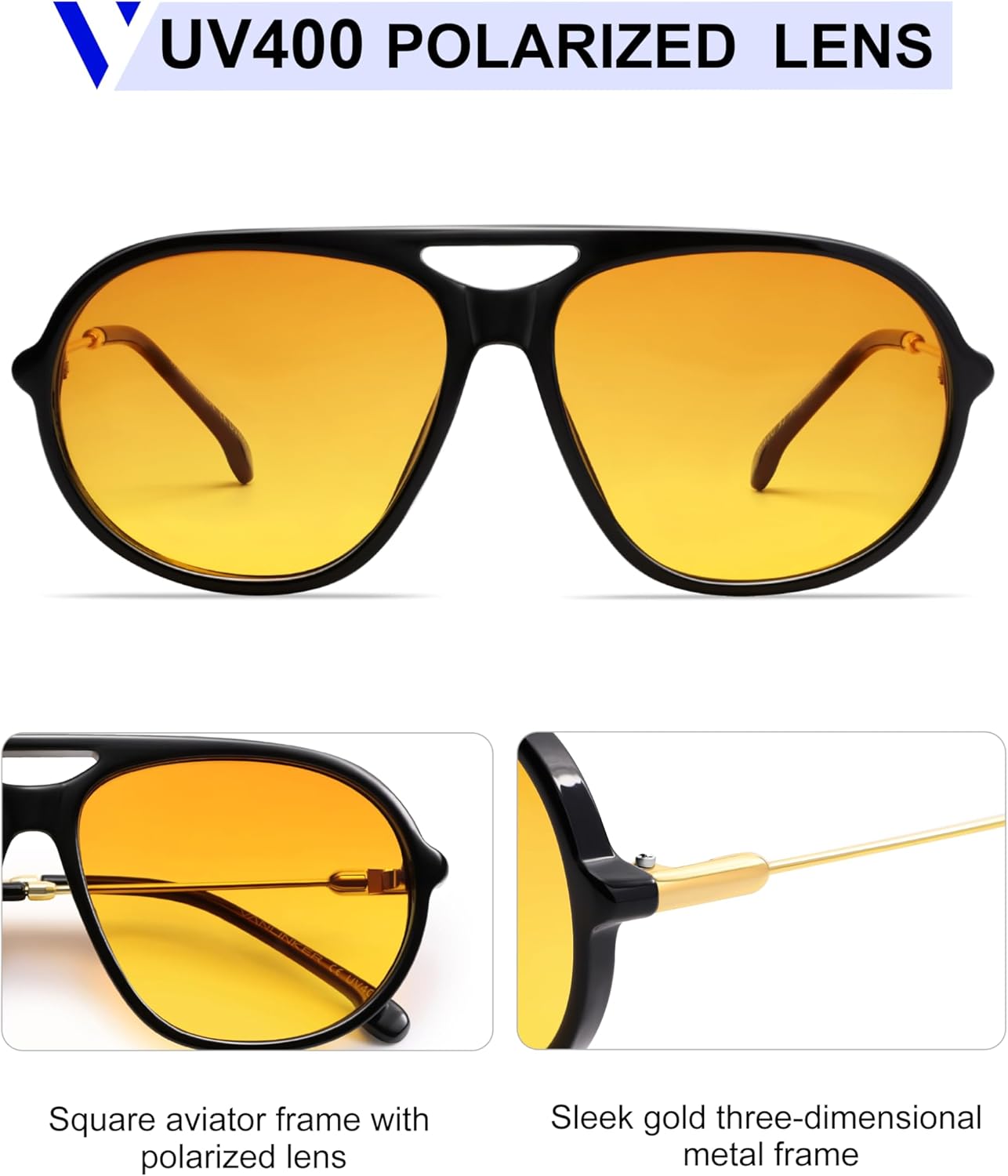 

Модные поляризованные солнцезащитные очки-авиаторы VANLINKER для женщин и мужчин в стиле ретро 70-х годов с металлической оправой VL9824, C2-polarized Gradient Orange Lens/Black Frame