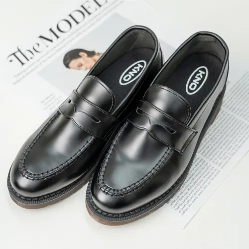 Унисекс лоферы 7cm THENOPI из искусственной кожи чёрные — фото 3