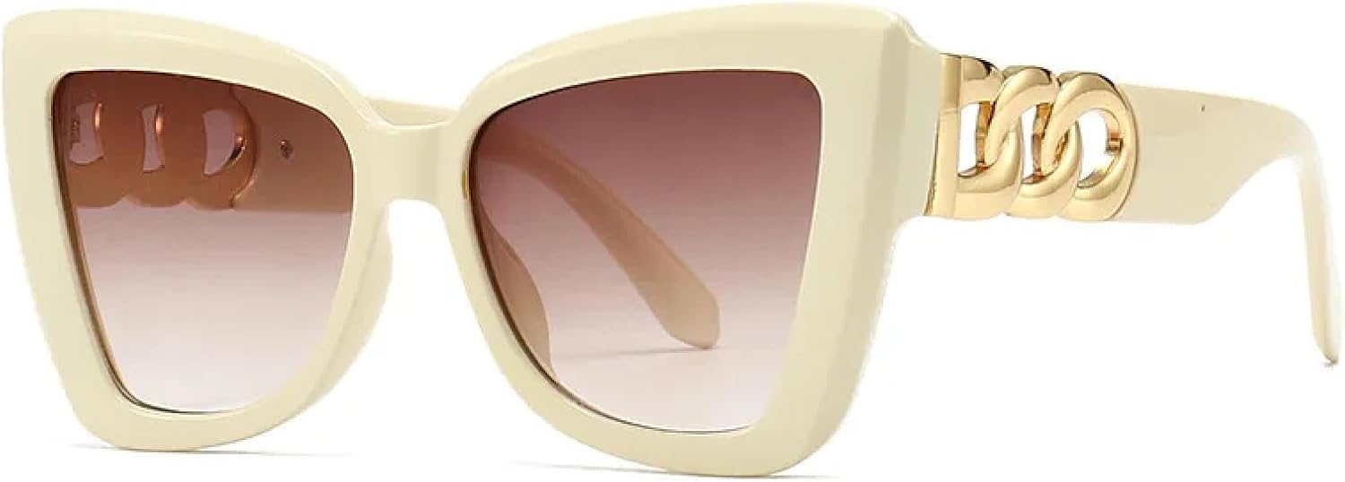 

Роскошные солнцезащитные очки для женщин и мужчин, модные, винтажные, для путешествий, трендовые, с большой оправой, большие, в форме «кошачий глаз» TKKTLLT, Beige Tea