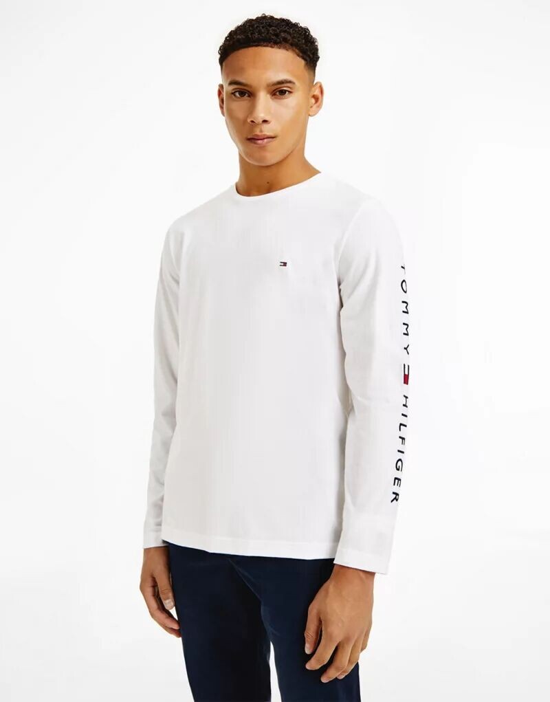 

Белый топ с длинными рукавами и логотипом Tommy Hilfiger