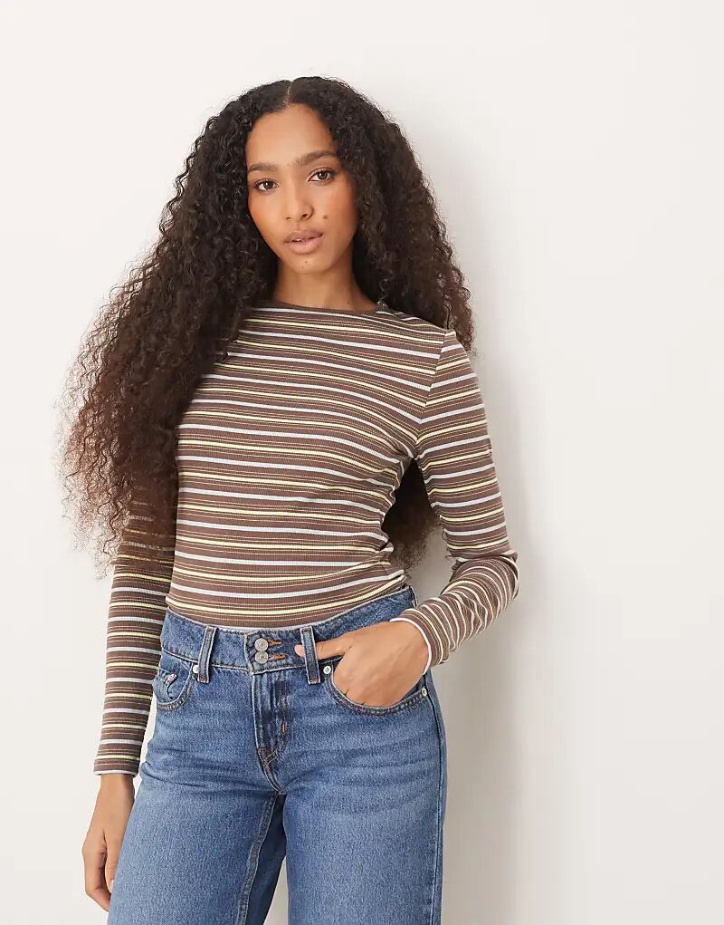 

Лонгслив ASOS DESIGN с длинными рукавами в рубчик в коричневую полоску