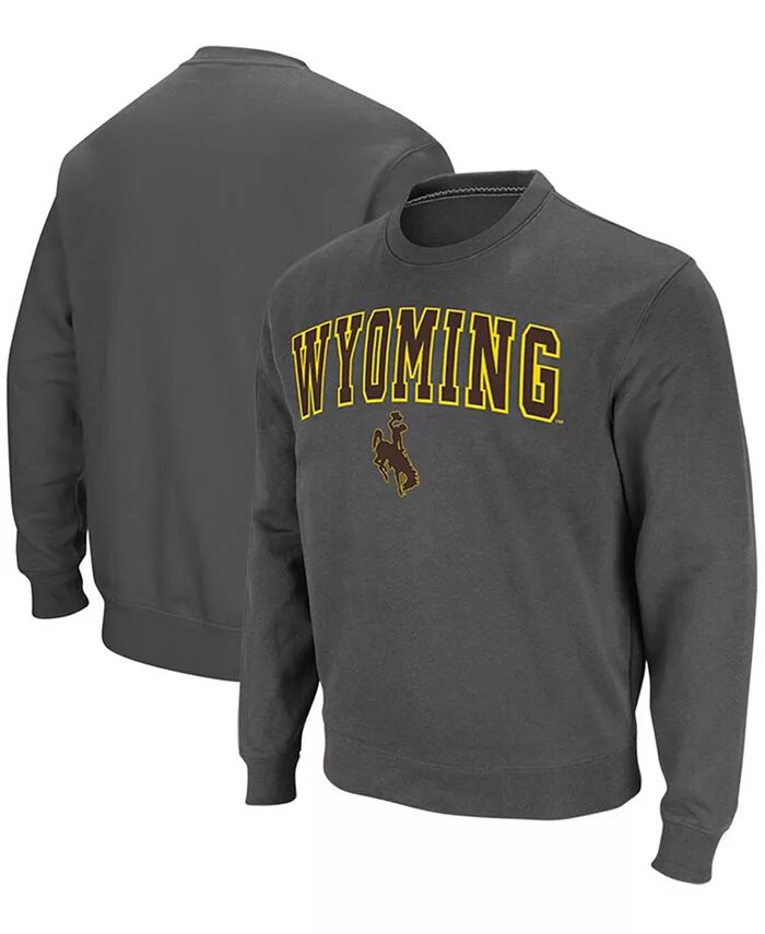 

Мужская толстовка-пуловер из твила с логотипом Wyoming Cowboys Arch & Logo Tackle цвета древесного угля Colosseum