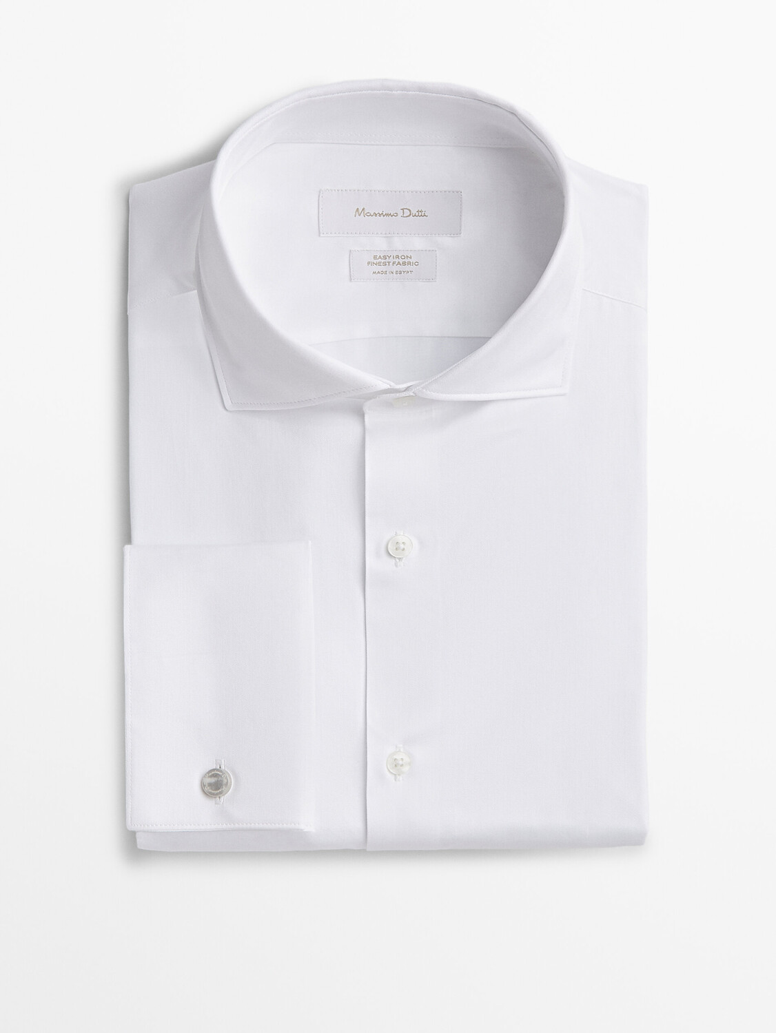 Рубашка Massimo Dutti Slim Fit Twill с двойными манжетами, белый — фото 4