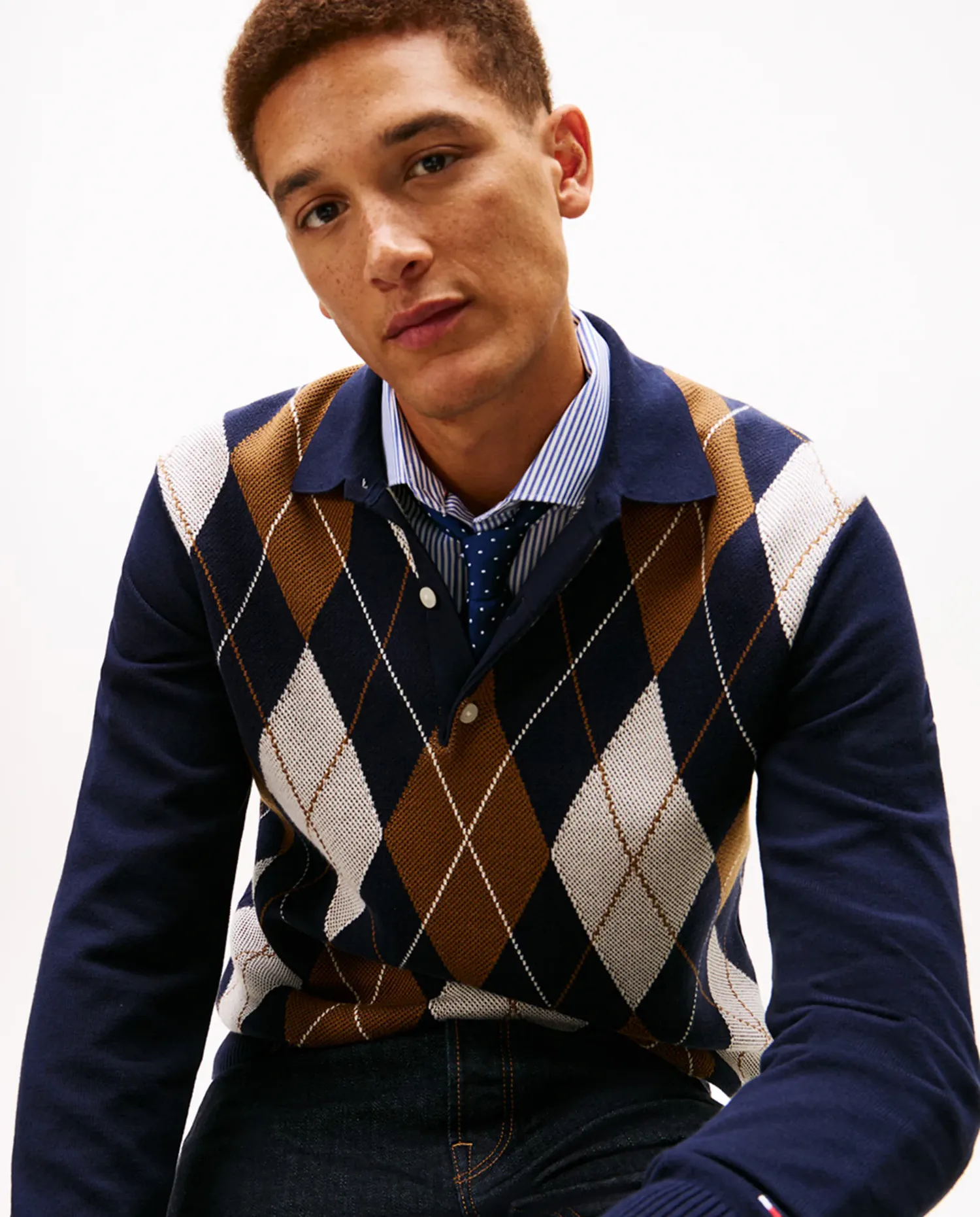 Мужской свитер поло с рисунком Tommy Hilfiger, темно-синий — фото 3