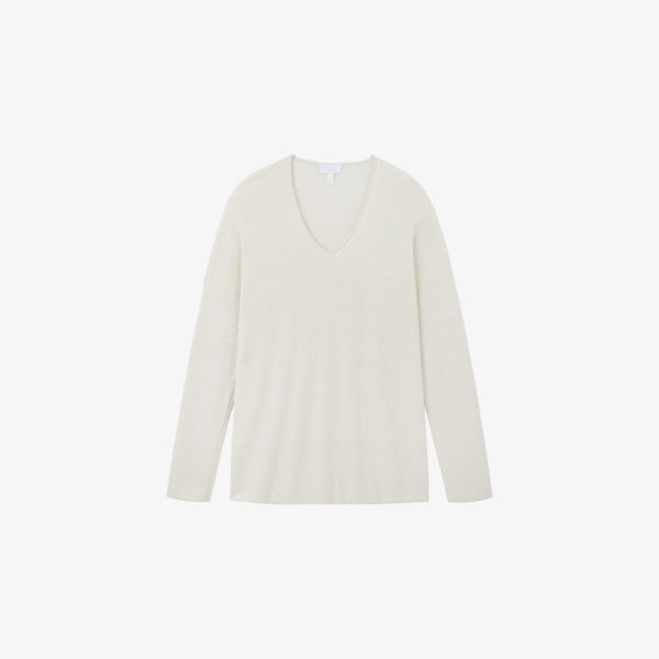 

Джемпер Voop-Neck свободного кроя из смесового льна The White Company, белый
