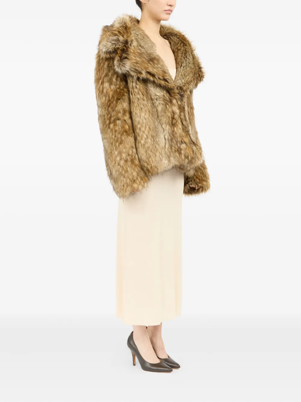 Шуба из искусственного меха MM6 Maison Margiela, коричневый — фото 3