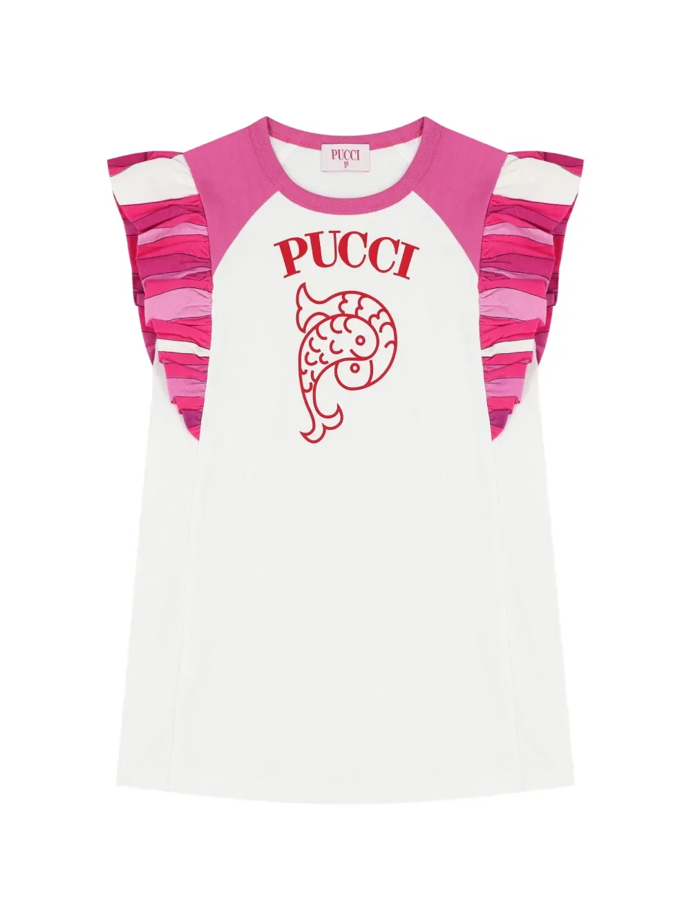 Платье с оборками и логотипом Pucci Junior, белый