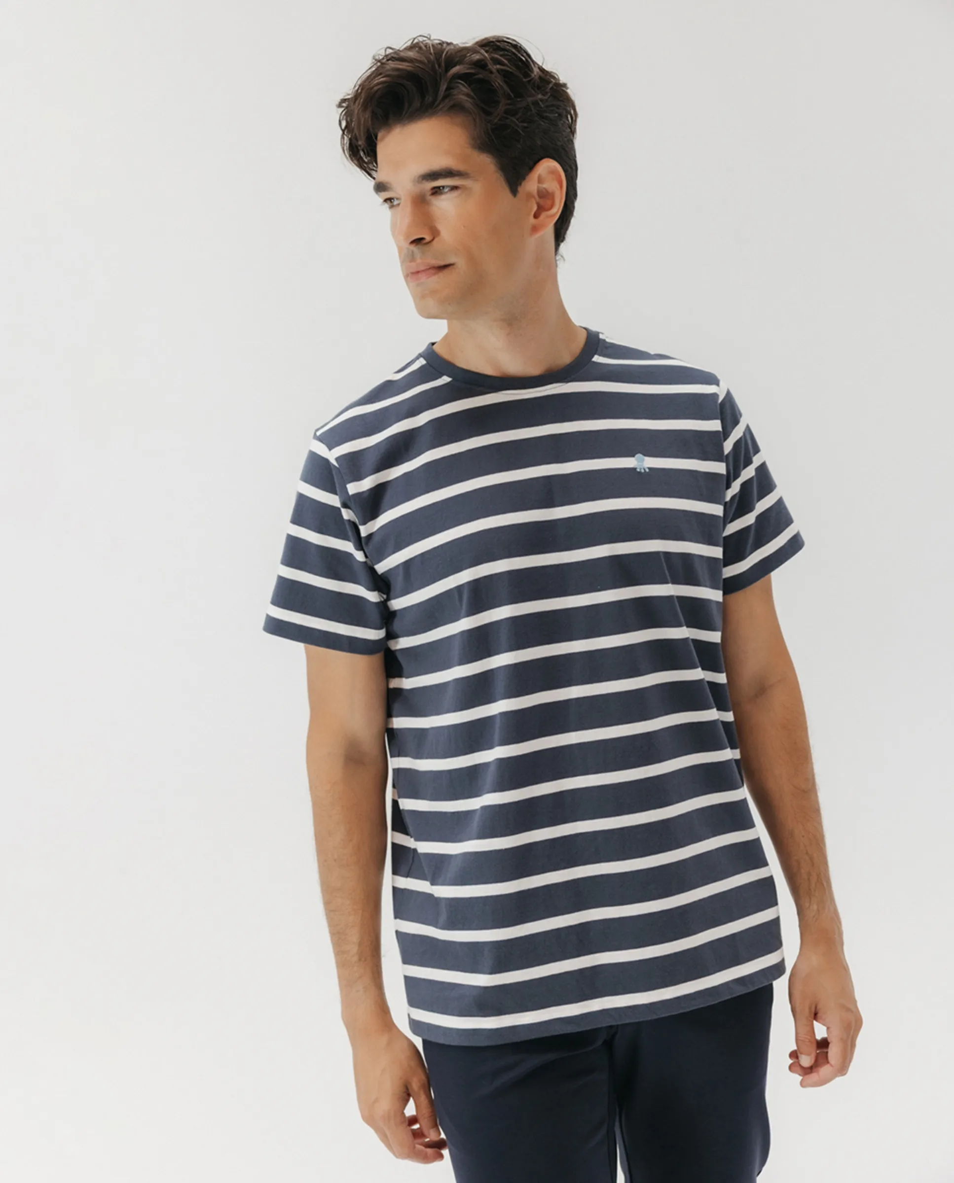 

Мужская футболка с коротким рукавом в полоску с логотипом на груди El Pulpo, темно-синий