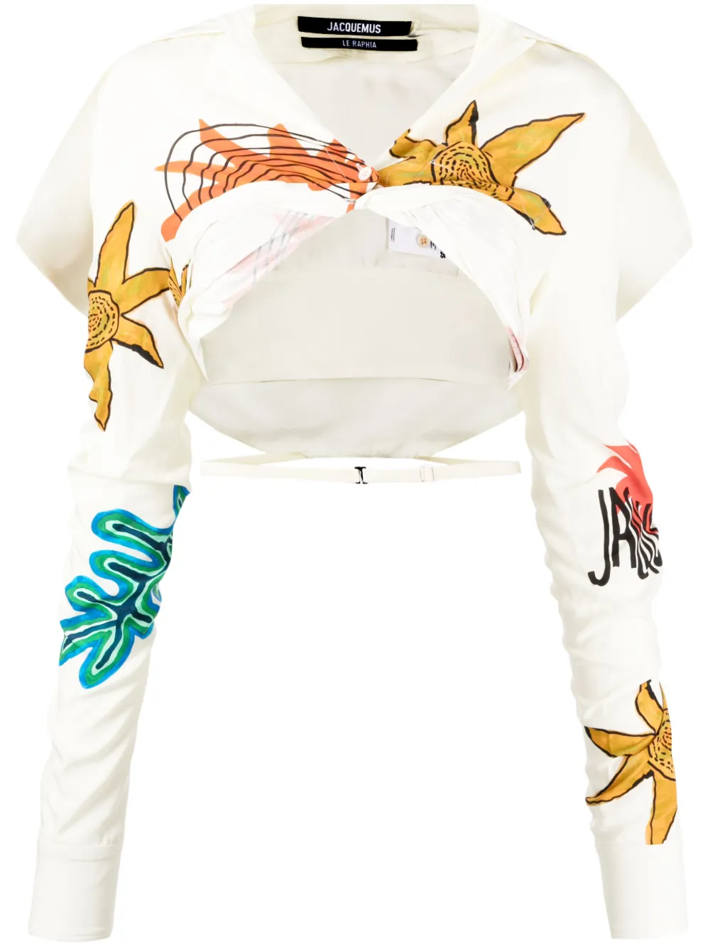 

Укороченный топ с длинными рукавами и графичным принтом JACQUEMUS, желтый