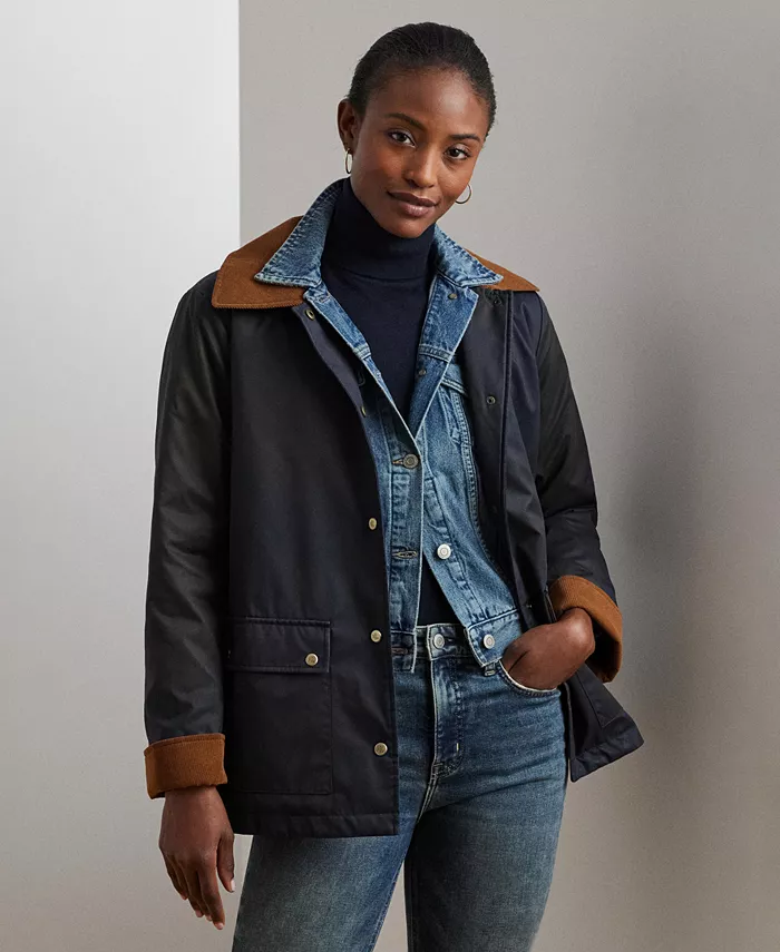 

Женская вощеная куртка с вельветовым воротником Lauren Ralph Lauren, синий