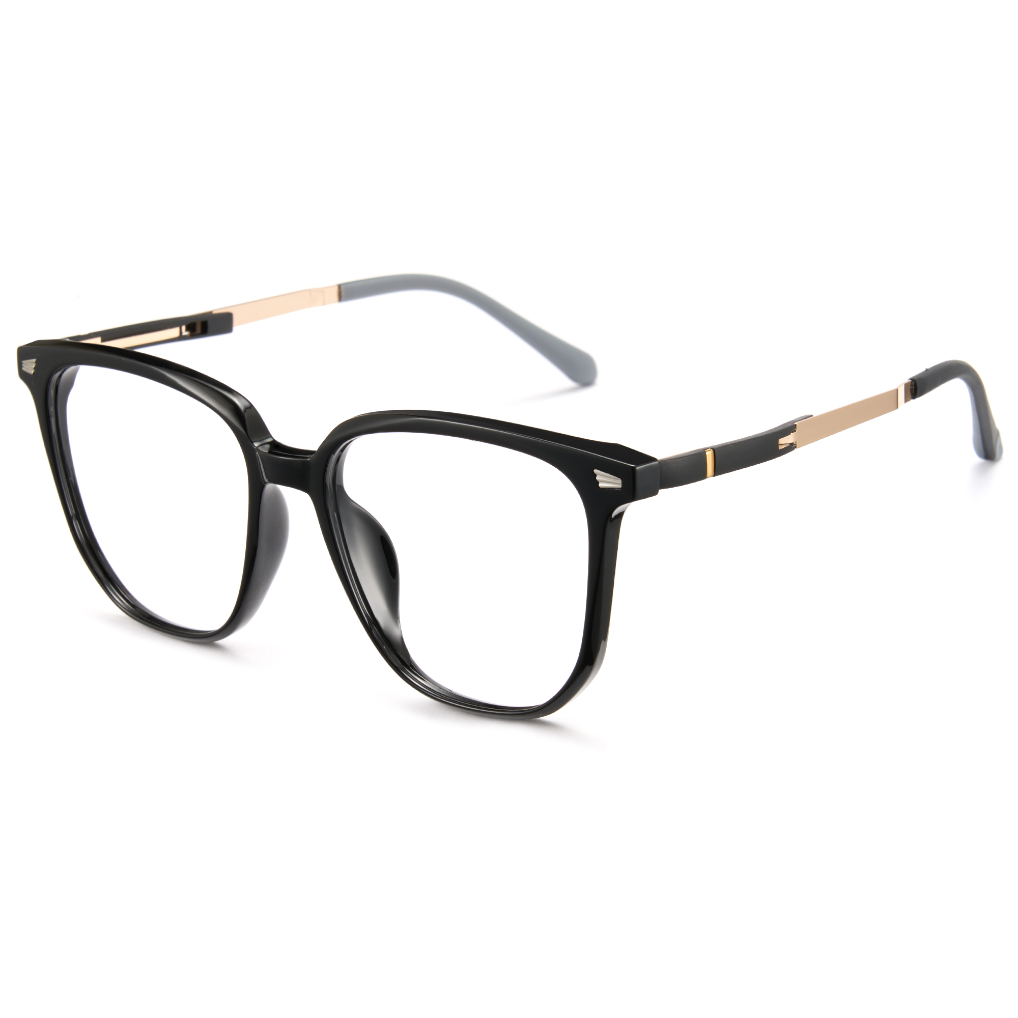 

CYXUS Металлическая оправа для очков квадратной формы мужская, Bright Black Frame T01