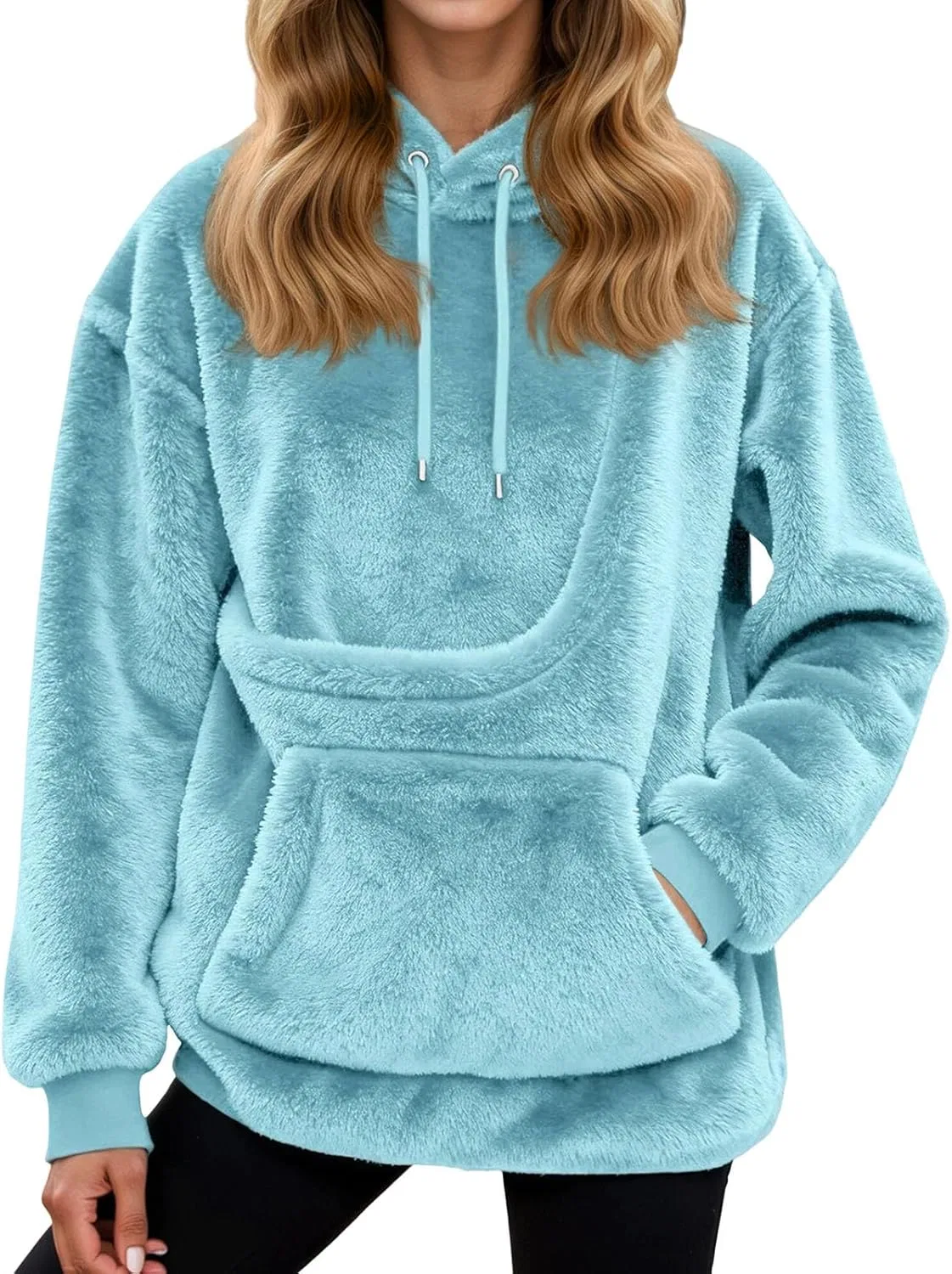 Худи оверсайз с карманом для питомца, женское, Light Blue