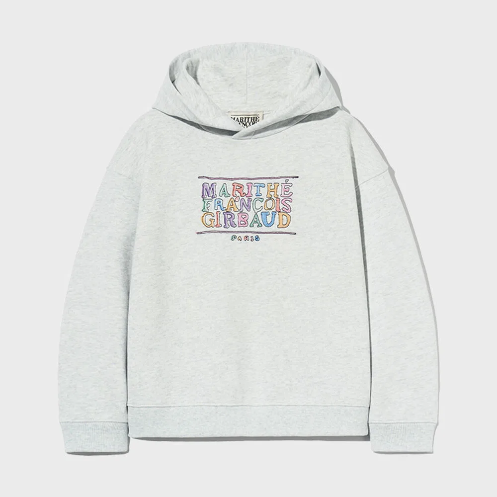 Детское худи с классическим логотипом светло-серое от Marithé Kids — фото 2
