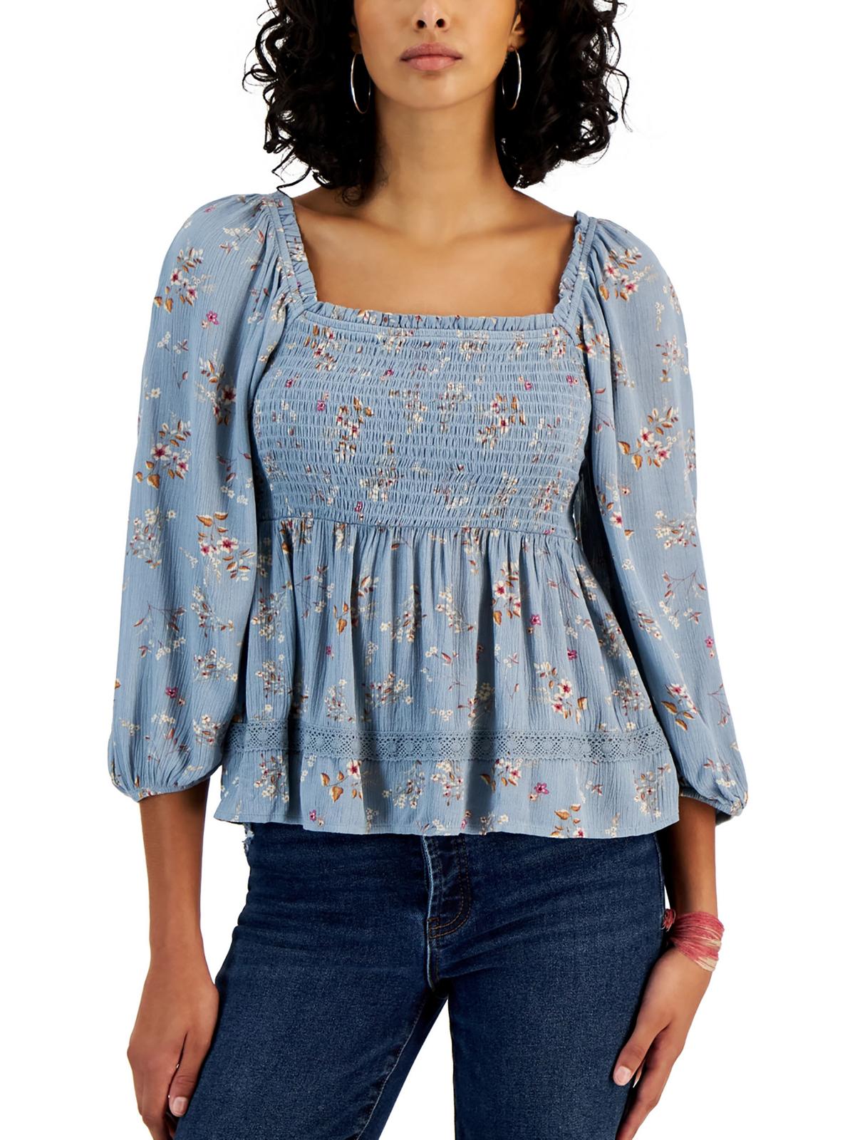 

Женский пуловер с квадратным вырезом и длинными рукавами Hippie Rose, цвет teal floral