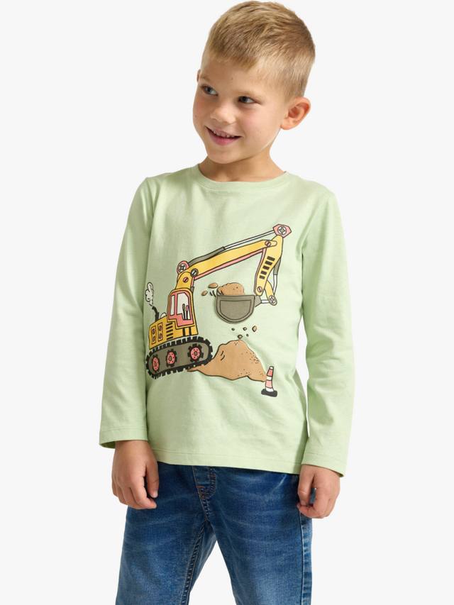 

Детская футболка с длинным рукавом и принтом экскаватора из хлопка Lindex, Light Dusty Green