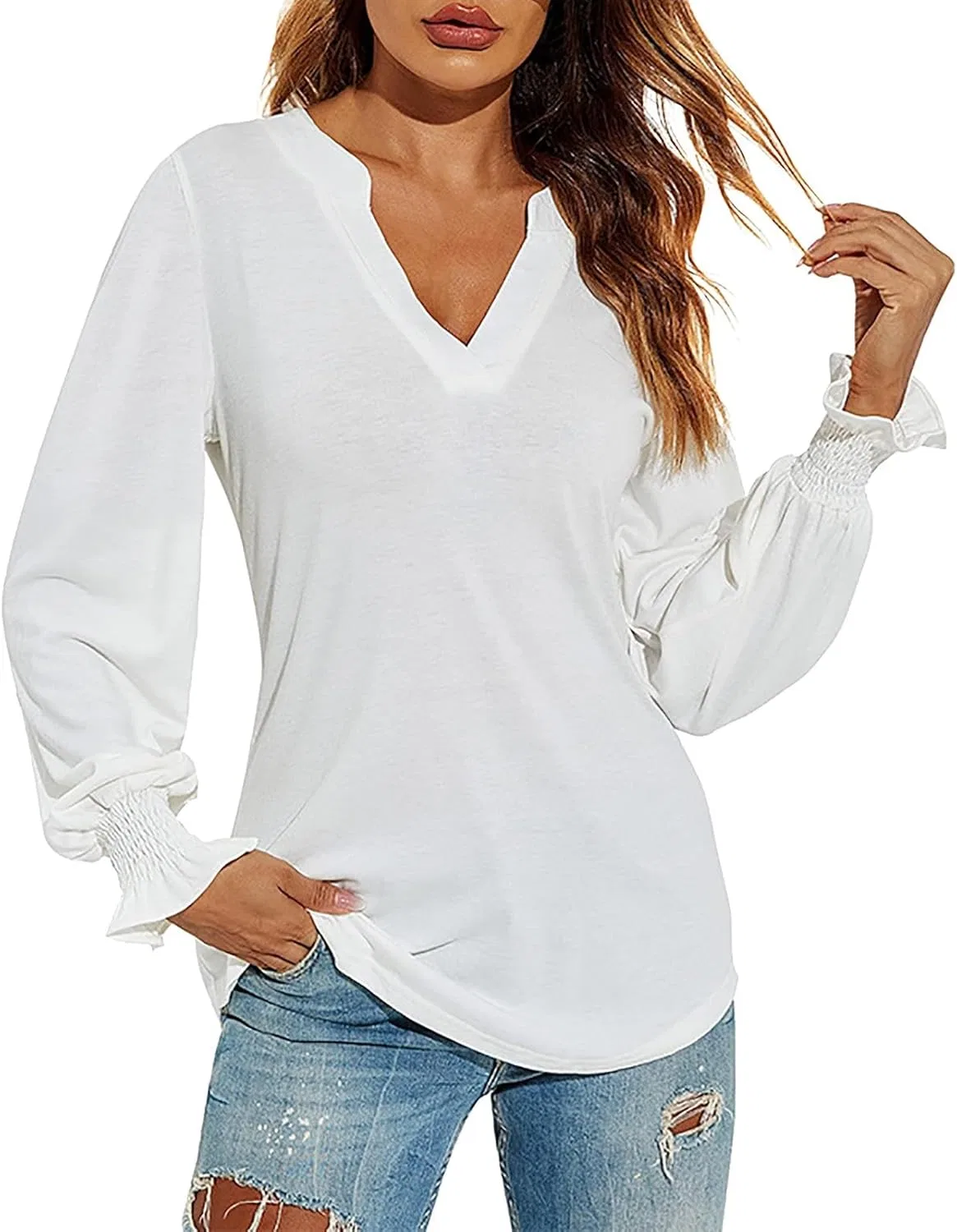 Блуза свободная с V-образным вырезом Lady Loose Tops, белый