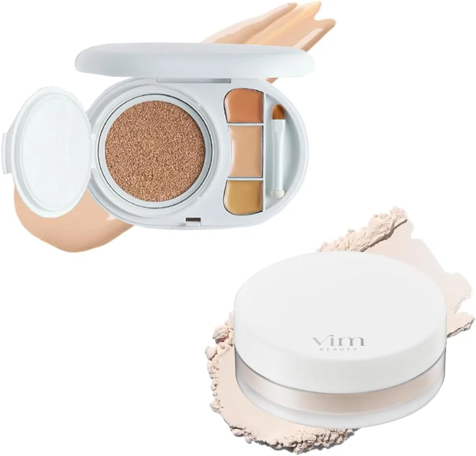 Набор тональных средств Vim Beauty Effect Like Finish Foundation Kit: тональная основа (18 ecru) SPF50+ PA+++, 3 консилера, пудра Keep Confidence Powder, 6 г