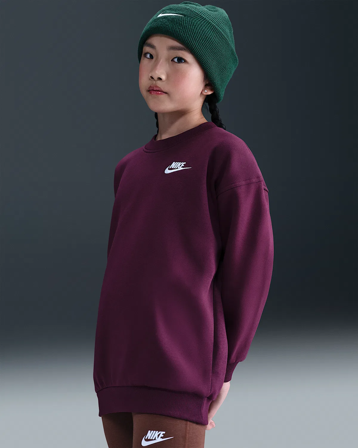 Детская увеличенная толстовка Nike Sportswear Club Fleece, Bordeaux/White — фото 2