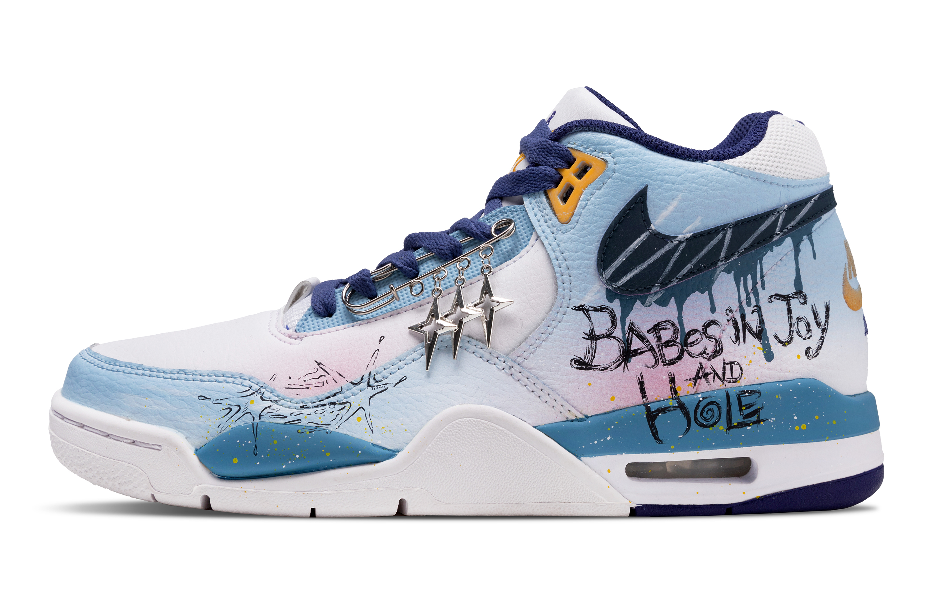 

Nike Баскетбольные кроссовки Flight Legacy Shadow Of The Shooting Star с амортизацией и поддержкой, среднего размера, небесно-голубые