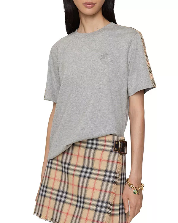 

Хлопковая футболка с клетчатым узором Burberry, серый