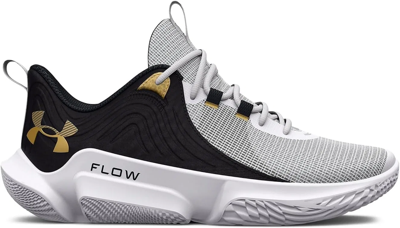 Баскетбольные кроссовки Under Armour Unisex UA Flow Futr X 2 для игры на корте, White Black Metallic Gold. — фото 2