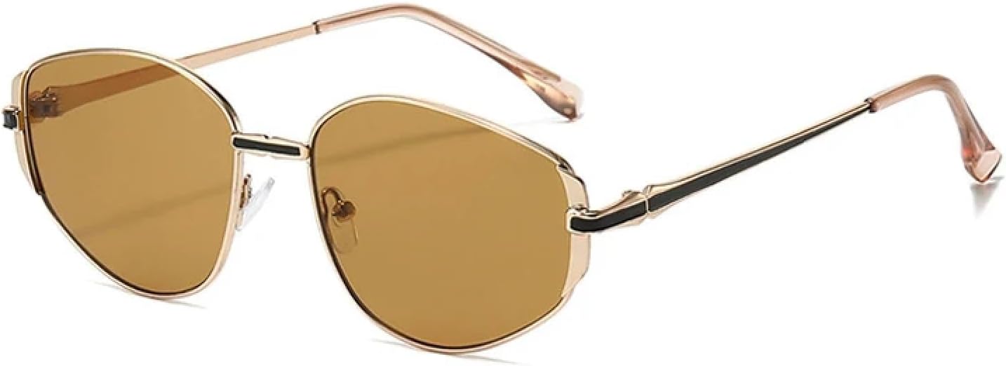 

Классические овальные солнцезащитные очки для женщин, модные, роскошные, в металлической оправе, для мужчин, для активного отдыха на природе и вождения, защита от УФ-излучения UV400 TKKTLLT, Gold Tea