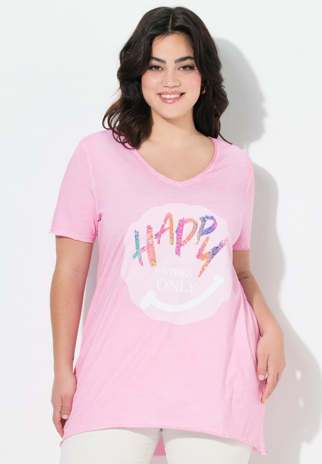 

Футболка с принтом A-LINIE REGENBOGEN-PAILLETTEN-SMILEY Angel of Style, розовый