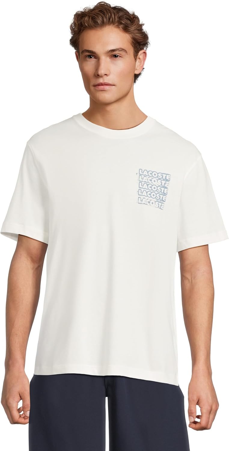

Мужская футболка Lacoste Classic Fit с искаженной графикой, Flour & Limestone