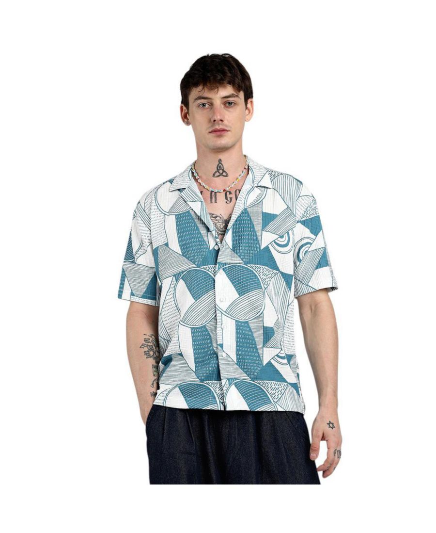 

Мужская рубашка свободного кроя стального синего цвета с геометрическим узором на подкладке Campus Sutra, Blue