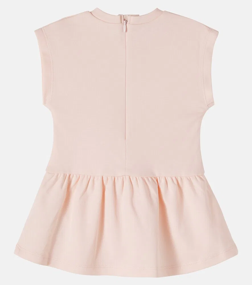 Платье из хлопкового трикотажа с вышитым логотипом Chloé Kids, розовый — фото 3
