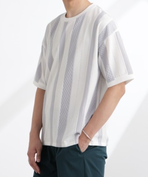 

Футболка с короткими рукавами, жаккардовая, в полоску NANO universe, белый