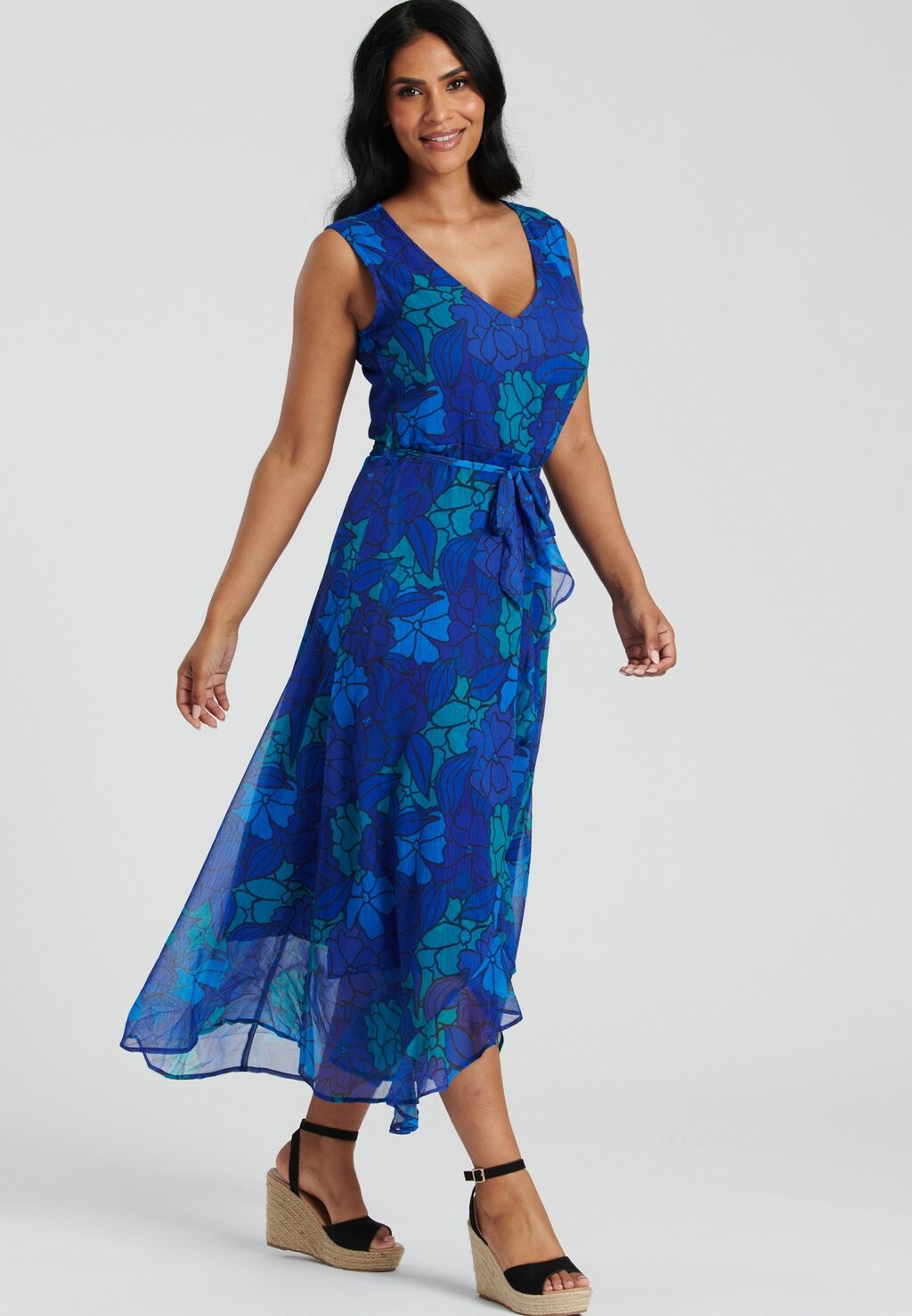 

Длинное платье Summer Chiffon V Neck Frill Wrap South Beach, синее