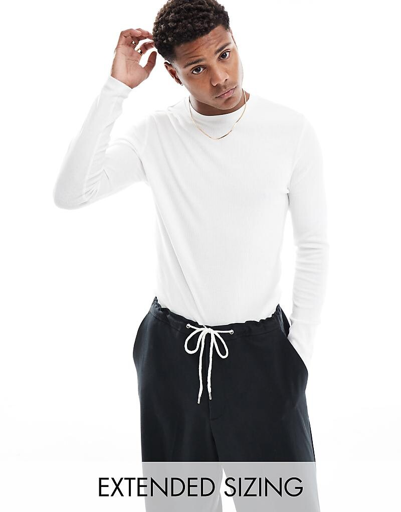 

ASOS DESIGN — Essential — белая облегающая футболка с длинными рукавами в рубчик