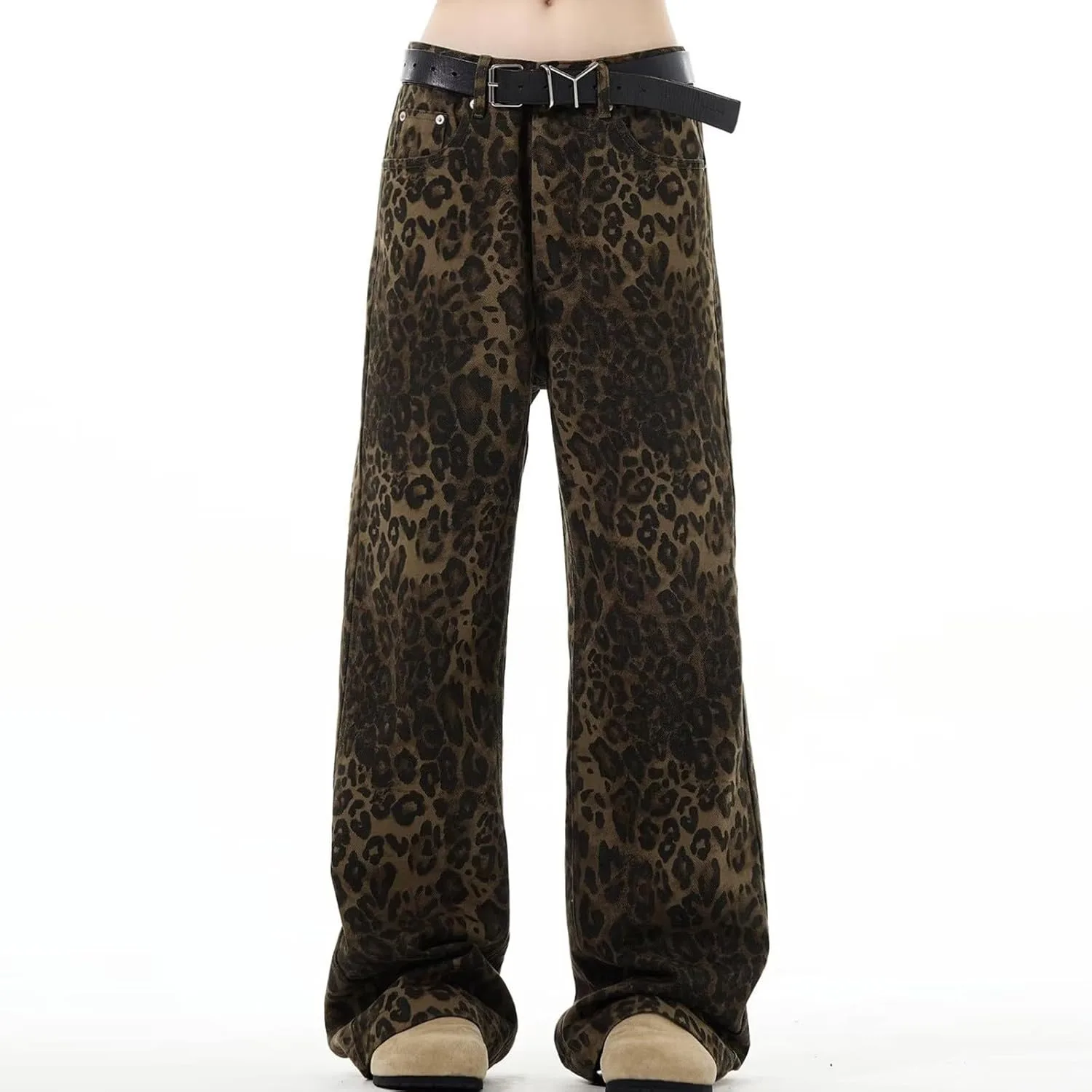 Джинсы Y2k Leopard Wide Leg Mid Rise Boyfriend Loose Fit — фото 3