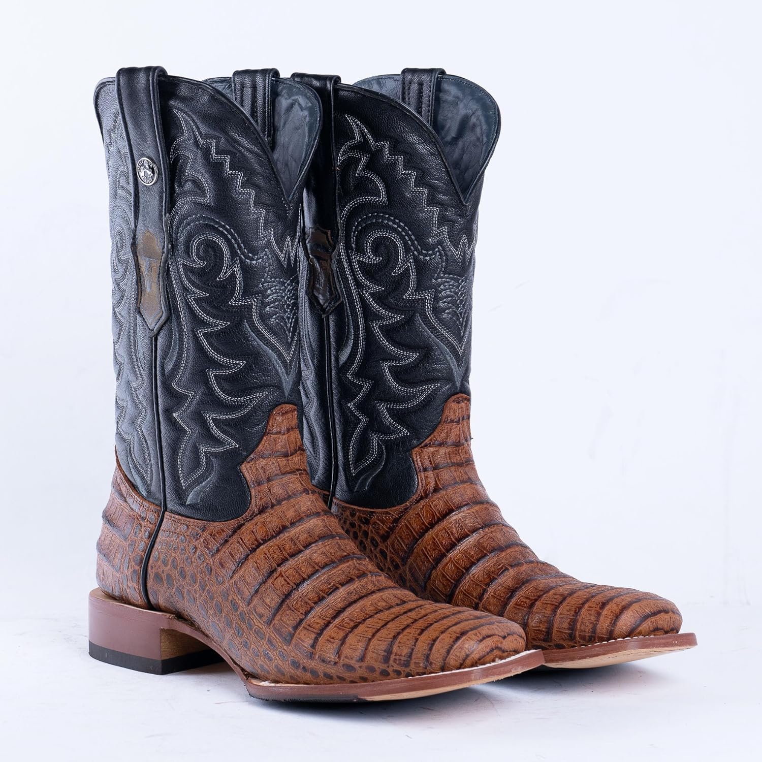 Мужские ковбойские сапоги Tanner Mark Boots Caiman Belly Cognac, широкий квадратный носок, подошва для ходьбы, кожа, комбинированная подошва, высота голенища 13, initial — фото 3