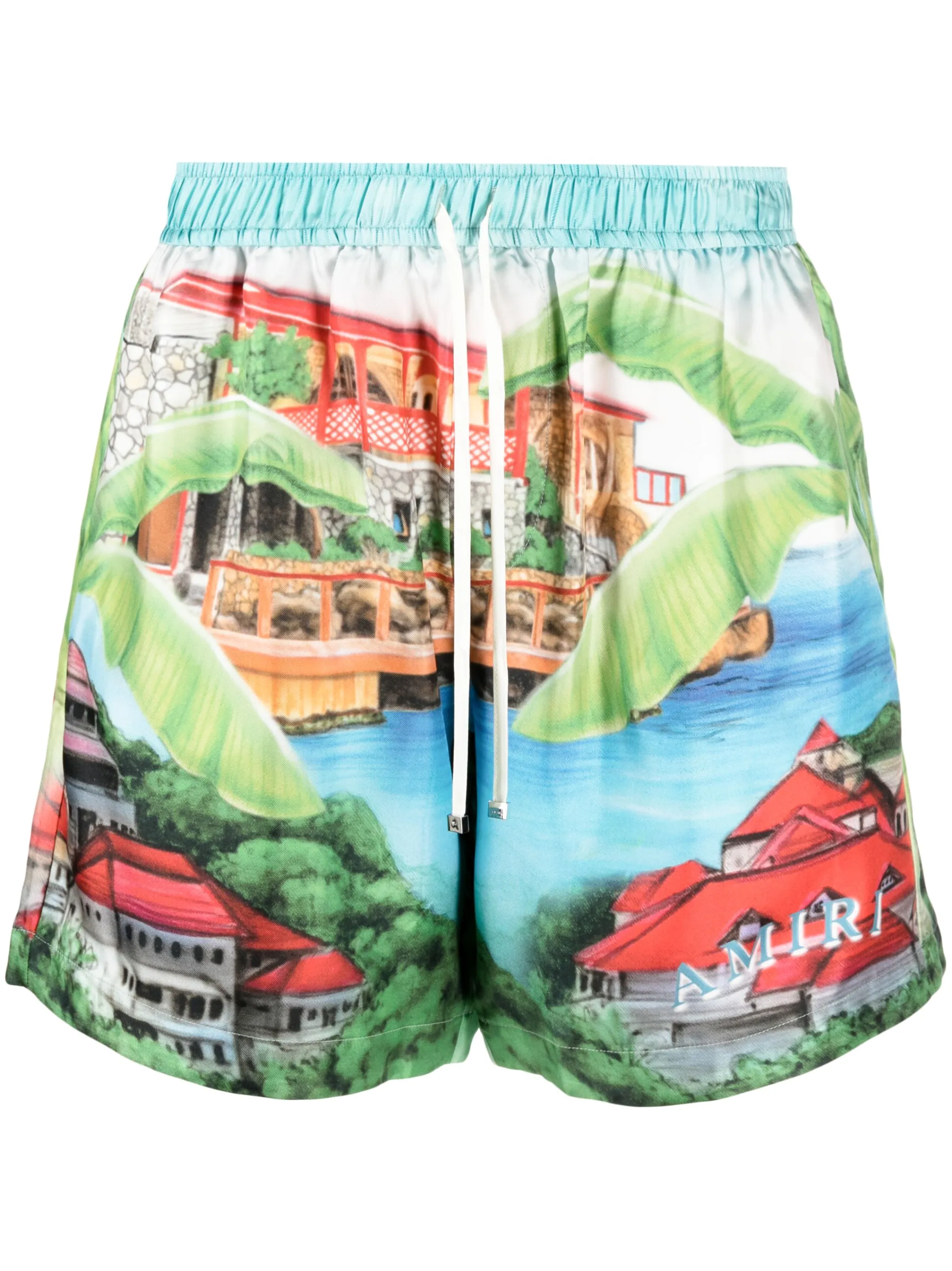 

Шелковые шорты Eden с графичным принтом Amiri, синий