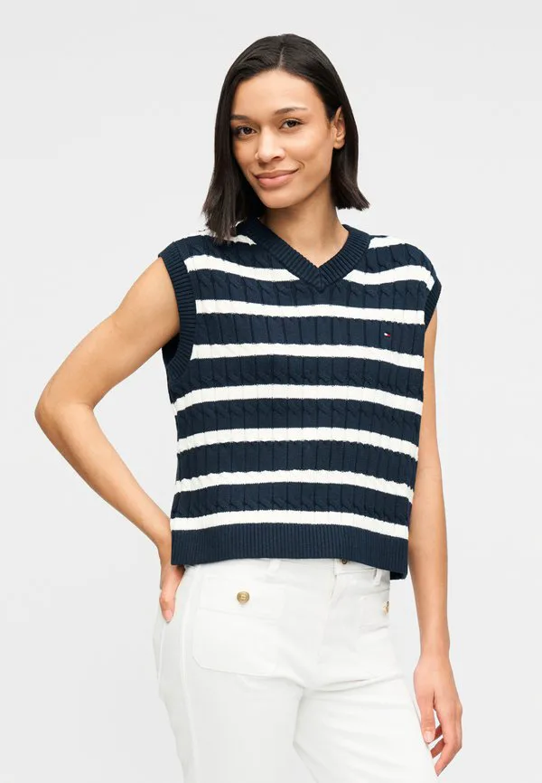 Вязаный свитер-жилет с v-образным вырезом и косами Tommy Hilfiger, Dark Night Navy/Ivory Petal — фото 4