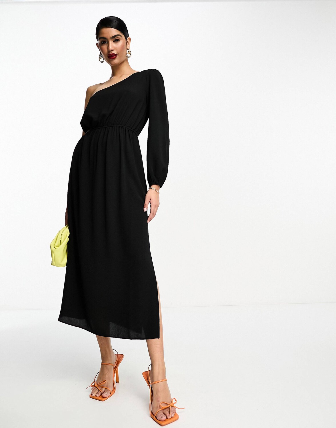 

Черное платье миди с вырезом на одно плечо ASOS DESIGN, Черный, Черное платье миди с вырезом на одно плечо ASOS DESIGN