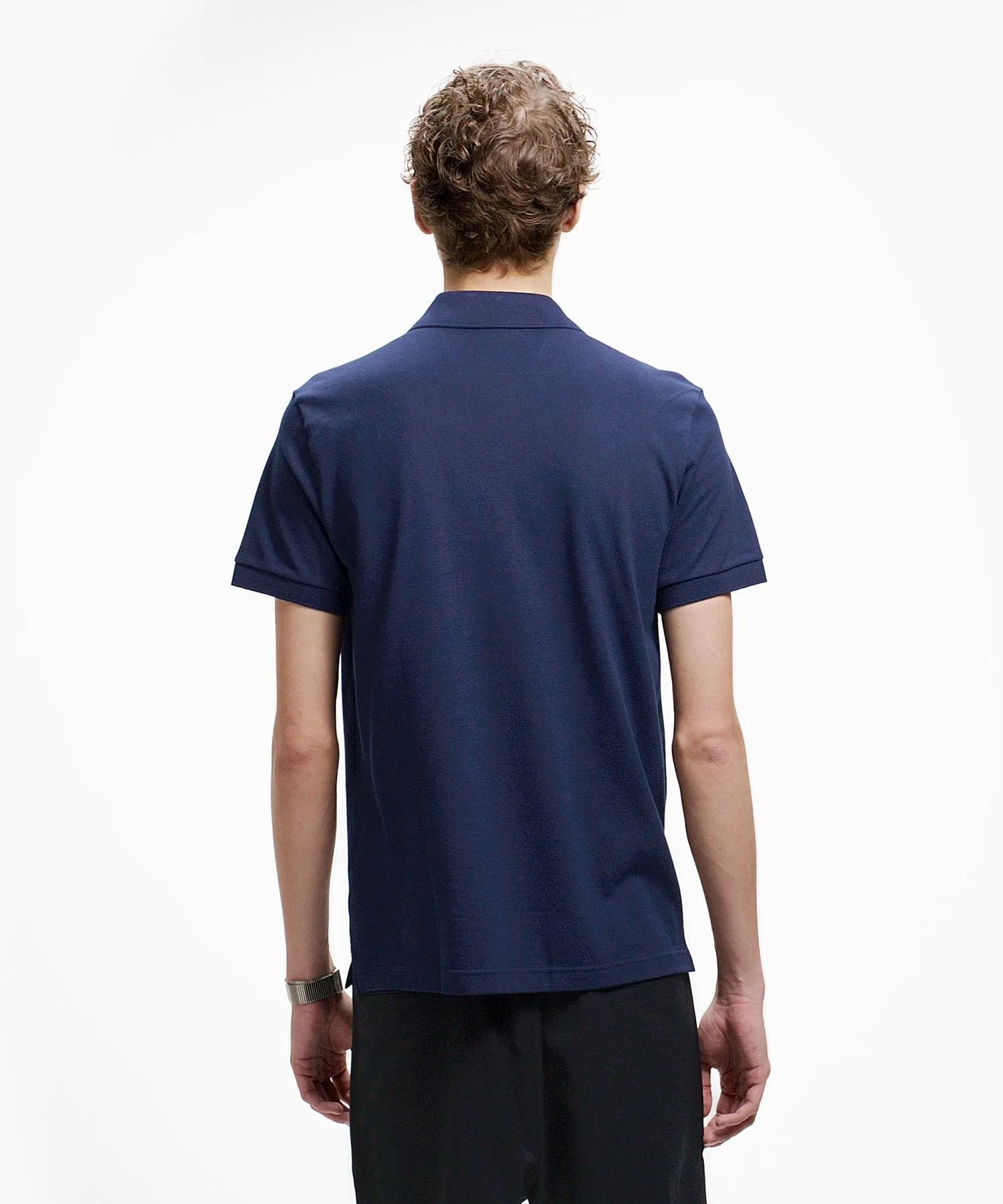 Однотонная облегающая эластичная рубашка-поло (с коротким рукавом) LACOSTE, Navy — фото 2