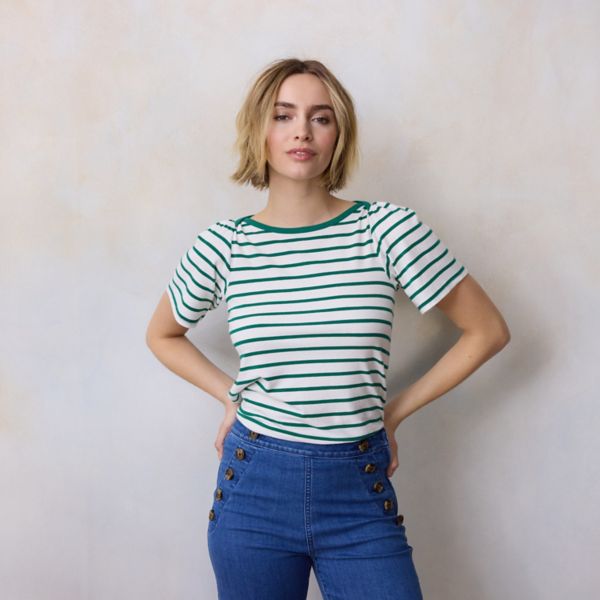 

Женская футболка с V-образным вырезом Lc Lauren Conrad, цвет green lori stripe