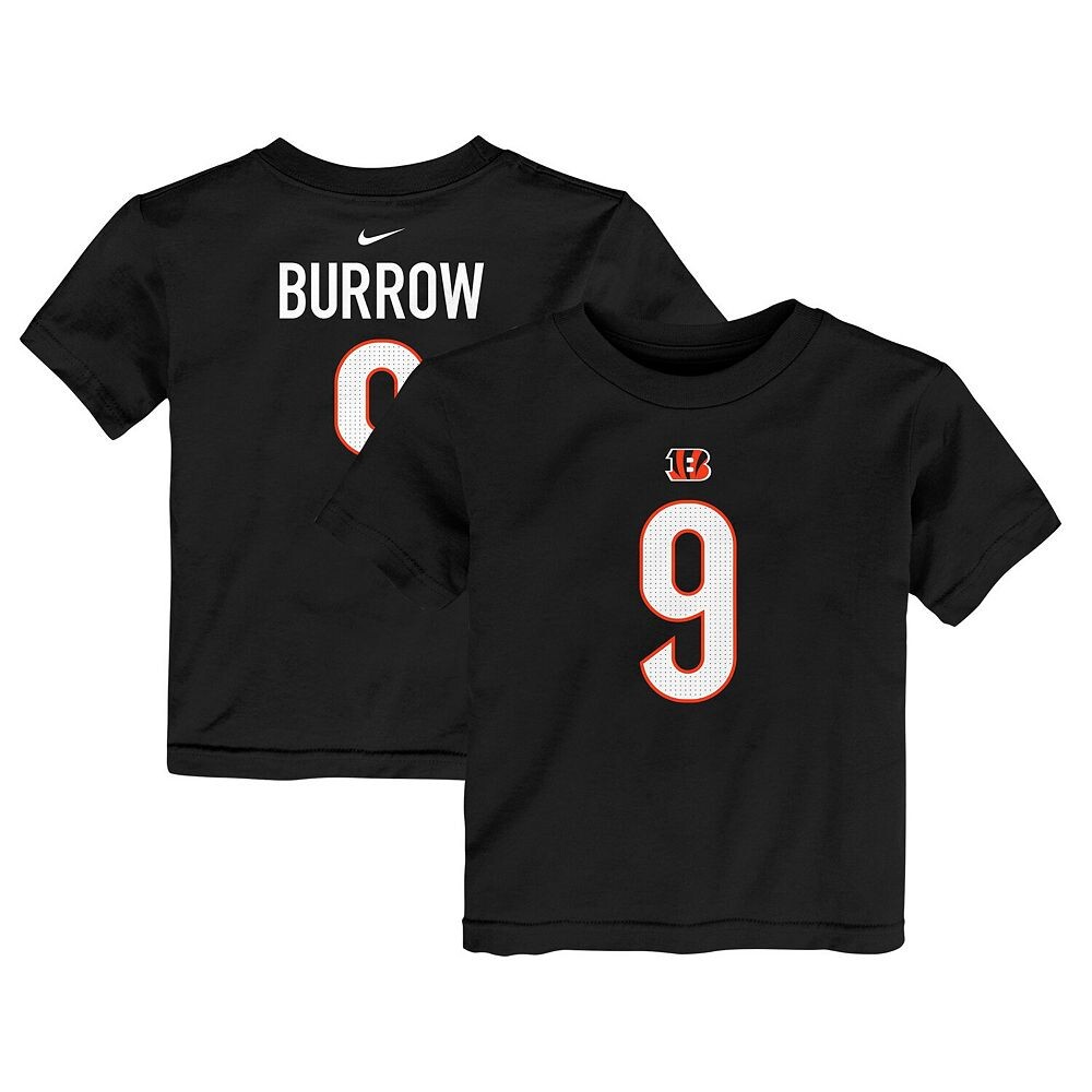 

Черная футболка Nike Joe Burrow для малышей Cincinnati Bengals с именем и номером игрока, цвет Bng Black