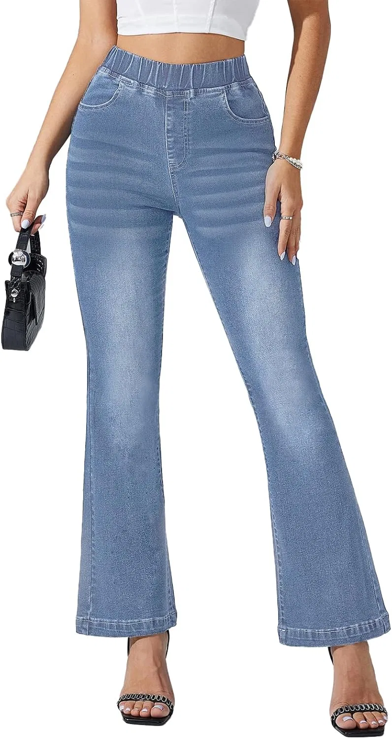 Джинсы клеш женские, высокая талия, Light Blue