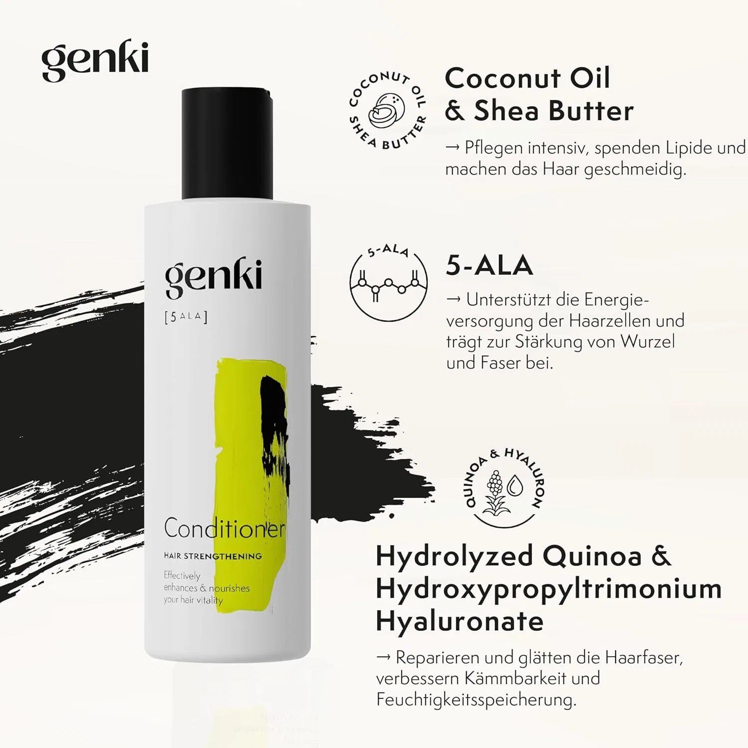 Укрепляющий кондиционер для волос с 5-ALA, маслом ши и кокосовым маслом Genki Haircare — фото 4