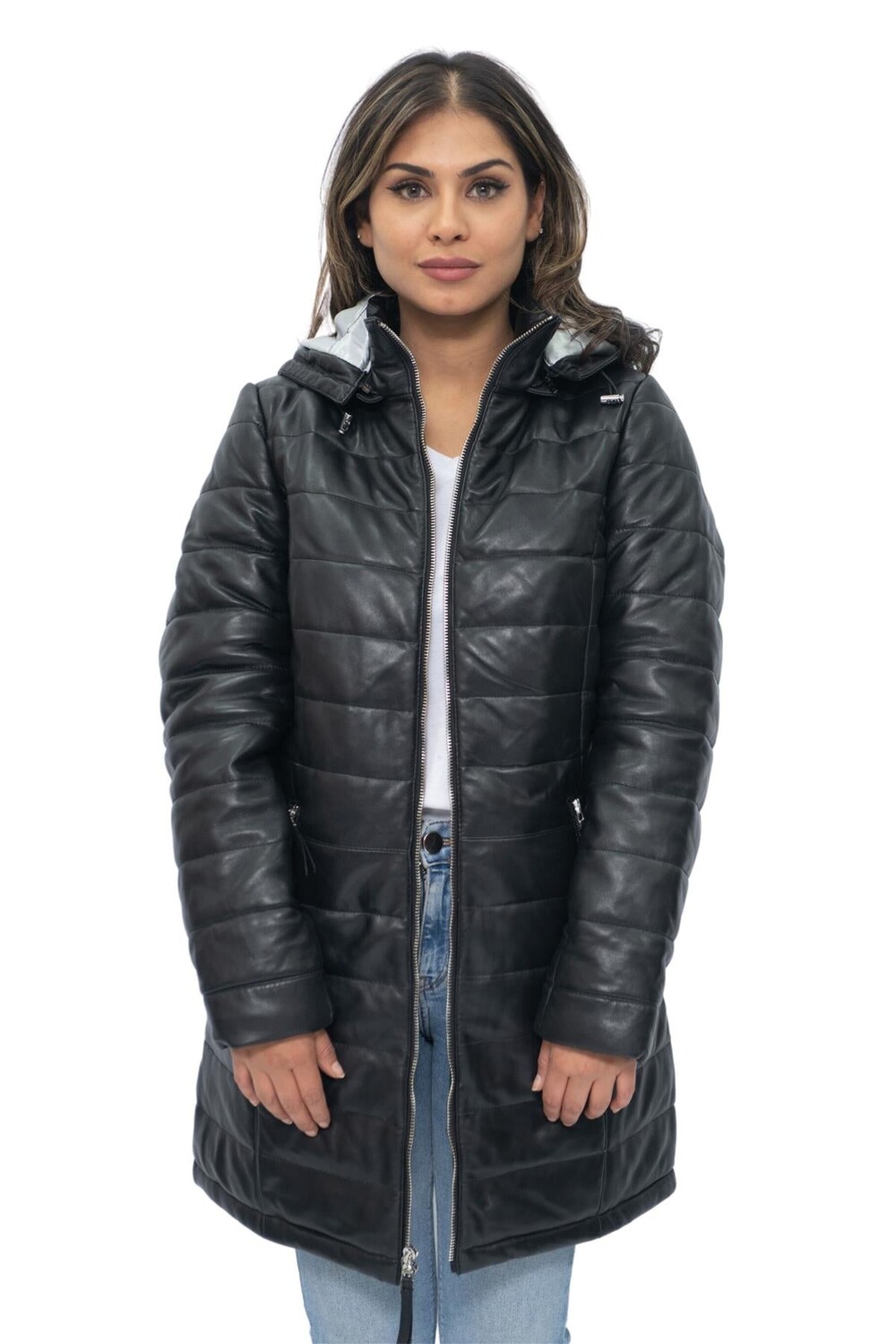 

Пуховик кожаный для андрии Infinity Leather, черный