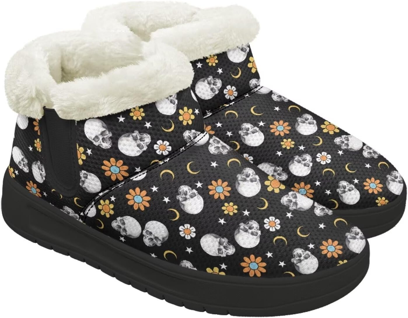 

Зимние ботинки Forchrinse для женщин и мужчин, с меховой подкладкой, для ходьбы на улице, короткие, с теплой подошвой и противоскользящей стелькой, Skull Flower