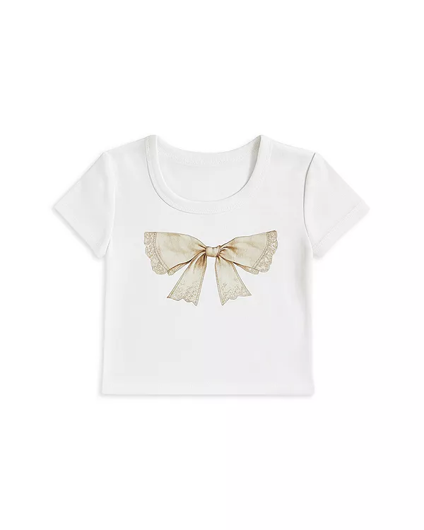 

Винтажная футболка с бантом для девочек-подростков - для детей постарше Katiejnyc, белый