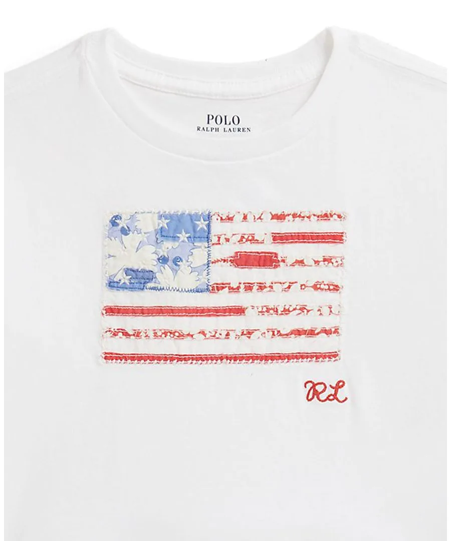 Детская футболка свободного кроя с цветочным принтом и флажком, размер 2-6X Polo Ralph Lauren, белый — фото 3