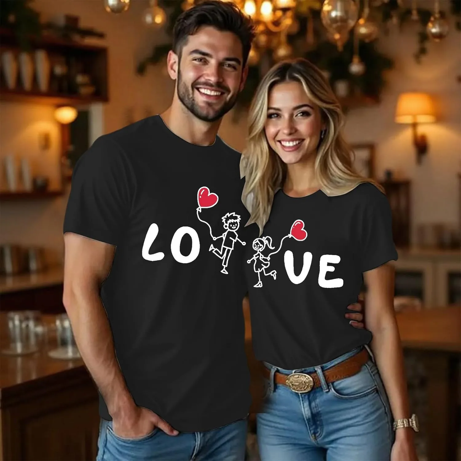 Generic Футболка Valentine's Matching Couples с коротким рукавом и принтом в виде сердца — фото 2