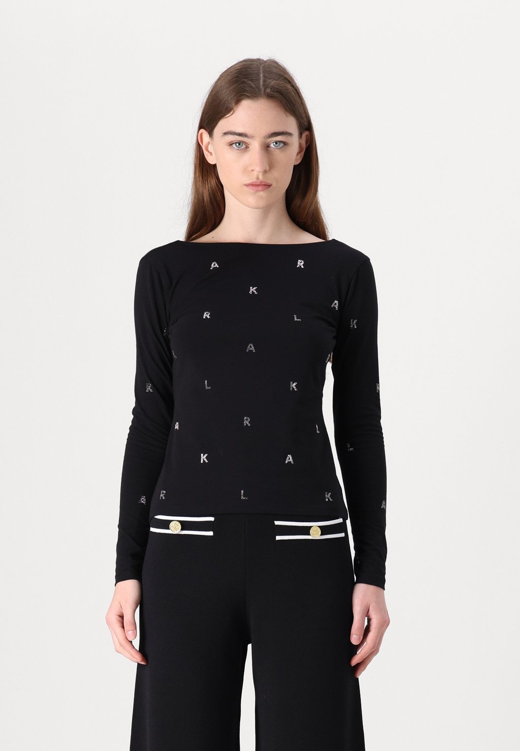 

Топ с длинными рукавами RHINESTONE OPEN BACK KARL LAGERFELD, черный