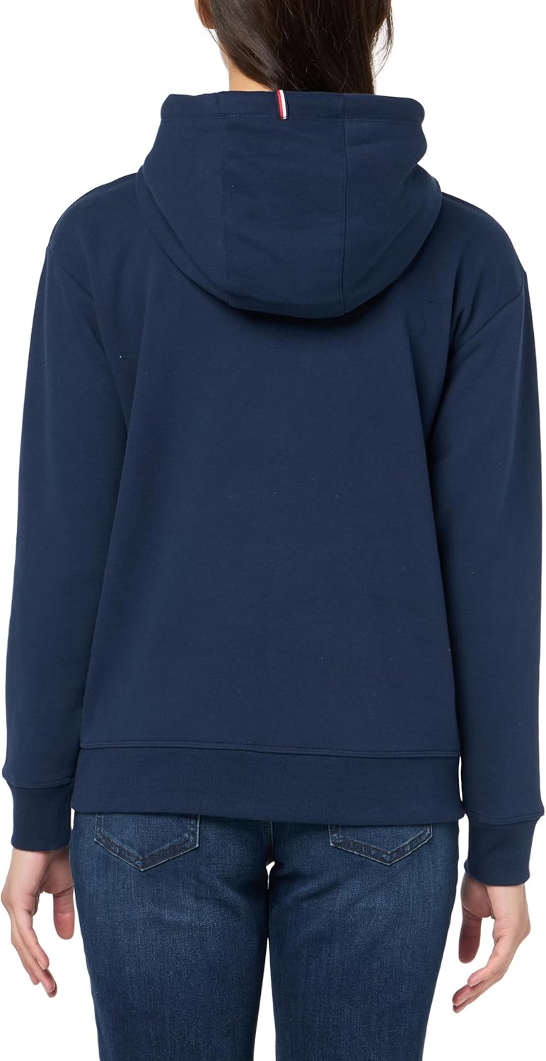 Женская флисовая толстовка с капюшоном и логотипом Tommy Hilfiger на молнии, Navy — фото 2
